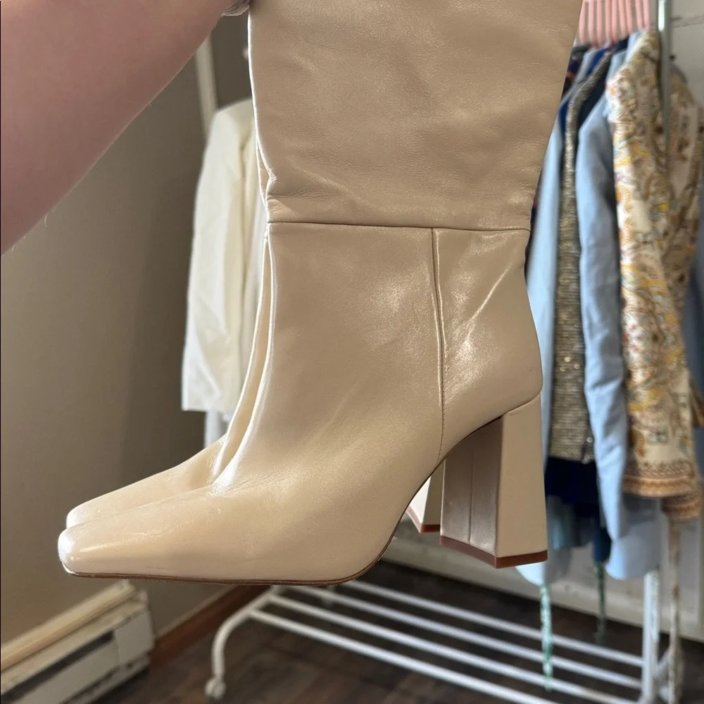 Knee-High Block Heel Boots in Cream - Picture 3 of 6